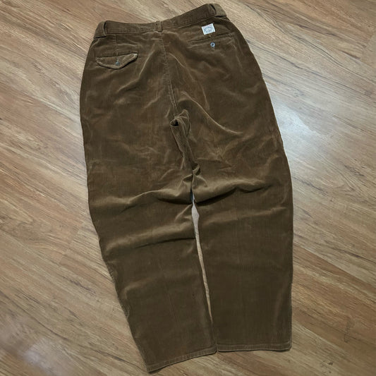 (34) Vintage 90s Polo Ralph Lauren Corduroy Dark Brown Pleaded Pants
