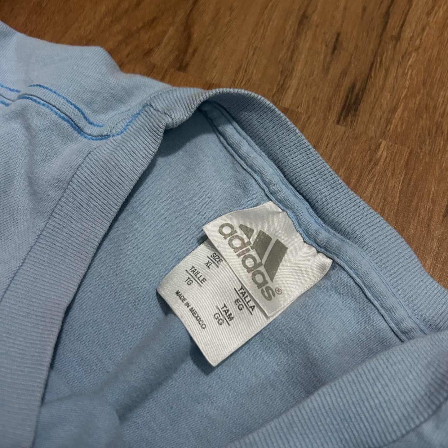 (XL) Vintage Y2K Big Adidas Logo Baby Blue T-Shirt