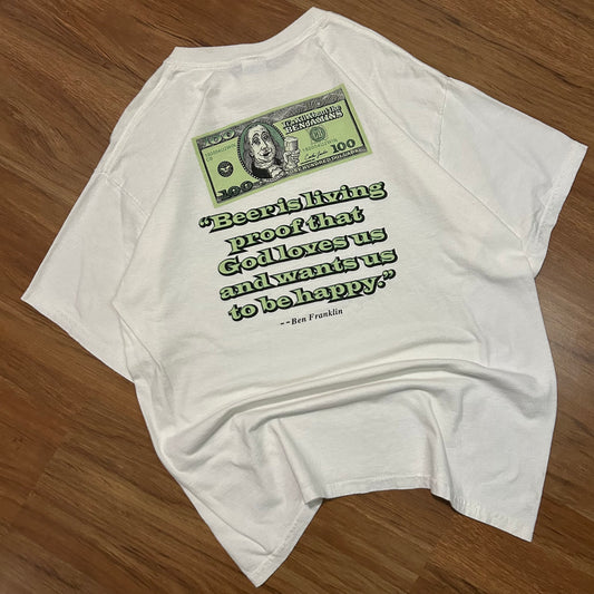 (L) Vintage 2000s All About Benjamins Money White T-Shirt