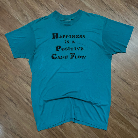 (L) Vintage 80s Hanes Happiness Is A Positive Cashflow Single Stitch T-Shirt