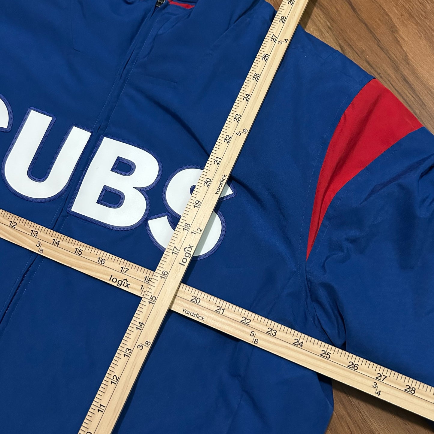 (XL) Majestic MLB Chicago Cubs Royal On-Field Thermal Zip-Up Blue Jacket