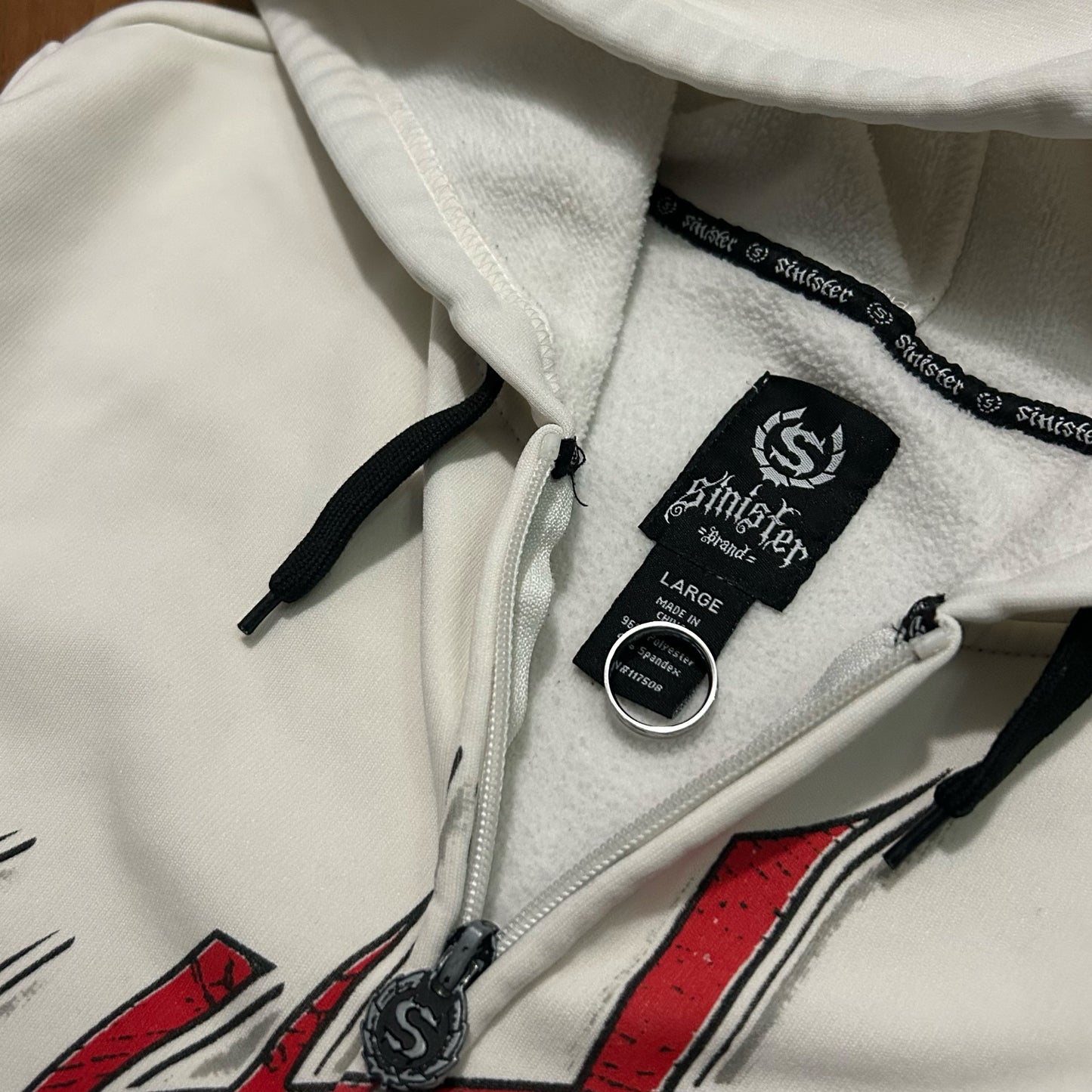 (L) Vintage Y2K Sinister Skull Bones Graphic White Full Zip Hoodie