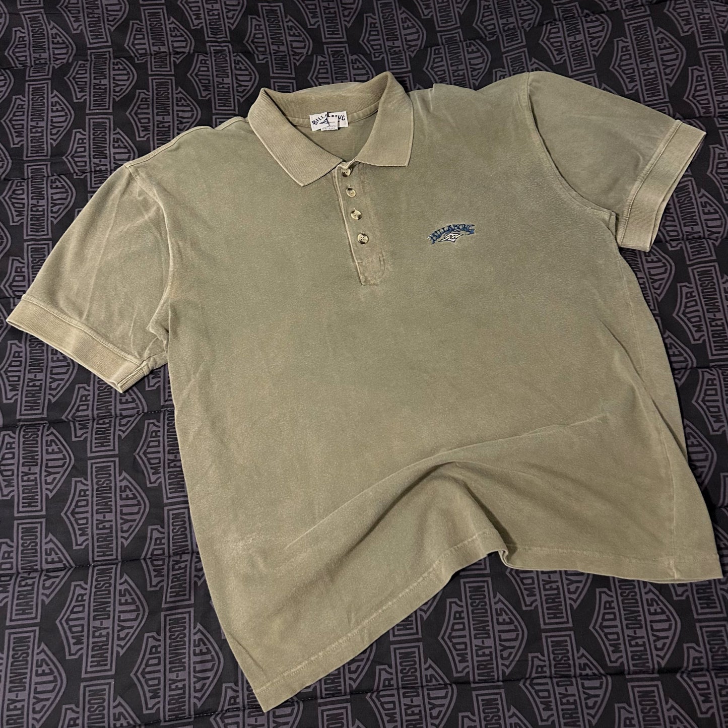 (M) Vintage 90s Billabong Pigment Dyed Olive Green Embroidered Polo Shirt