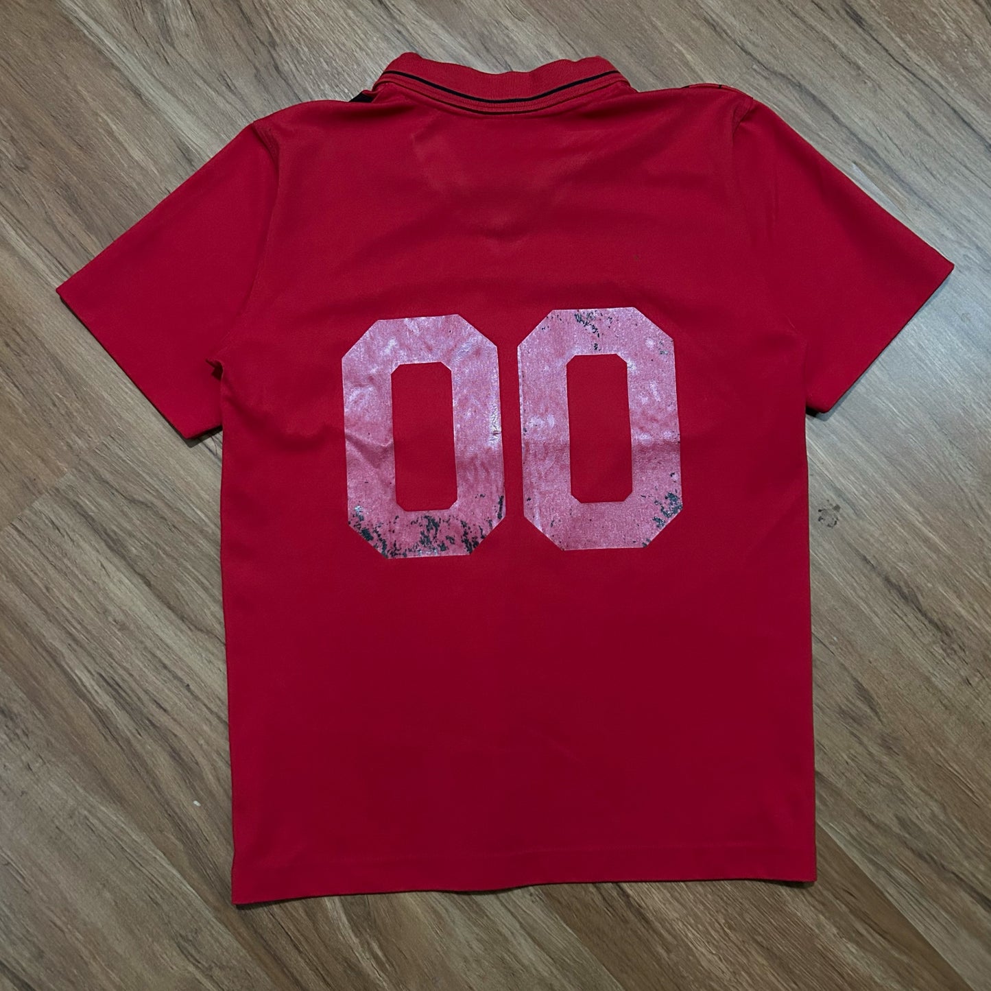 (Youth L) Vintage Umbro Striped Template Red Soccer Jersey