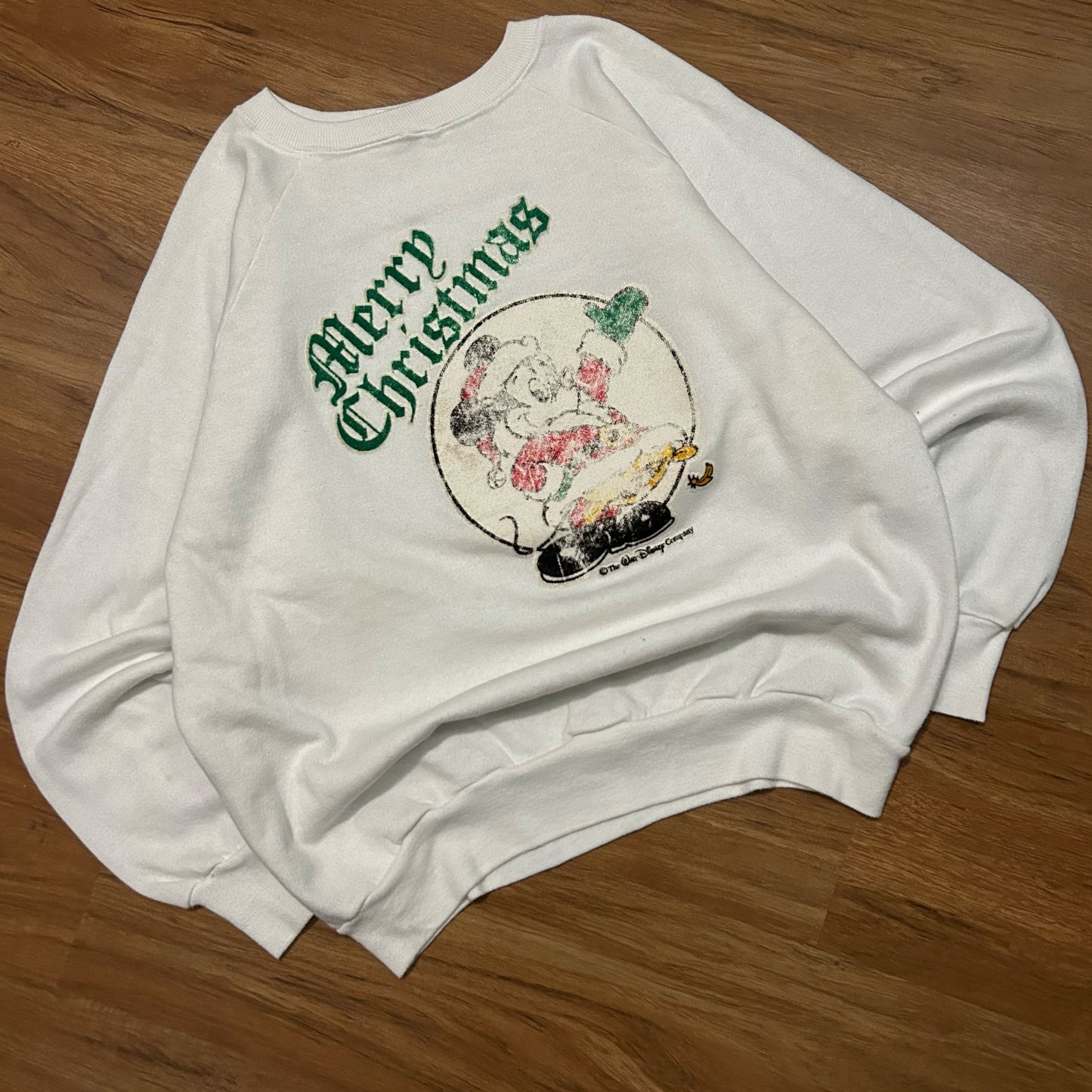 (XL) Vintage 90s Champion Mickey Mouse Merry Christmas White Pullover Crewneck