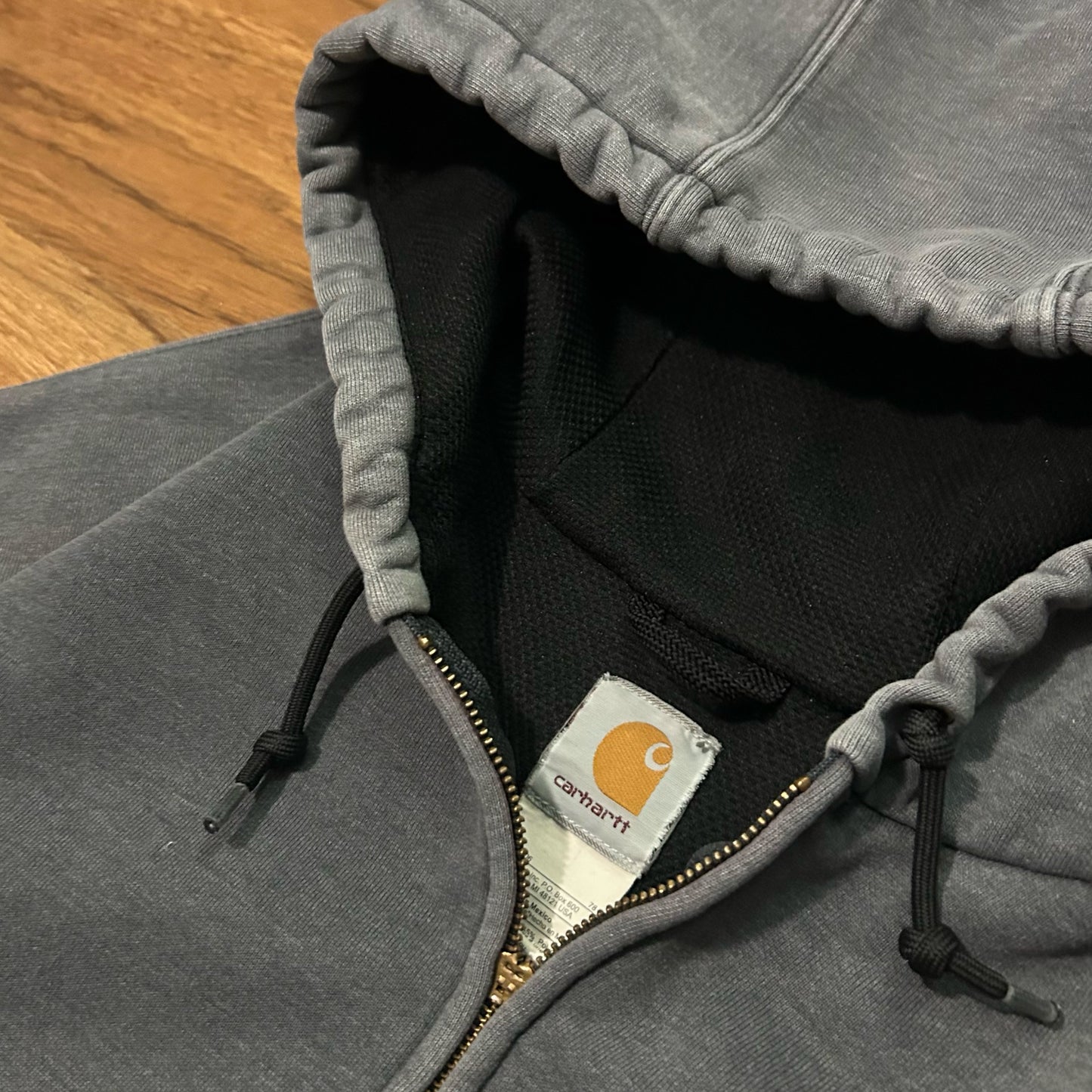 (XXL) Vintage Carhartt Thermal Lined Grey Zip-Up Hoodie