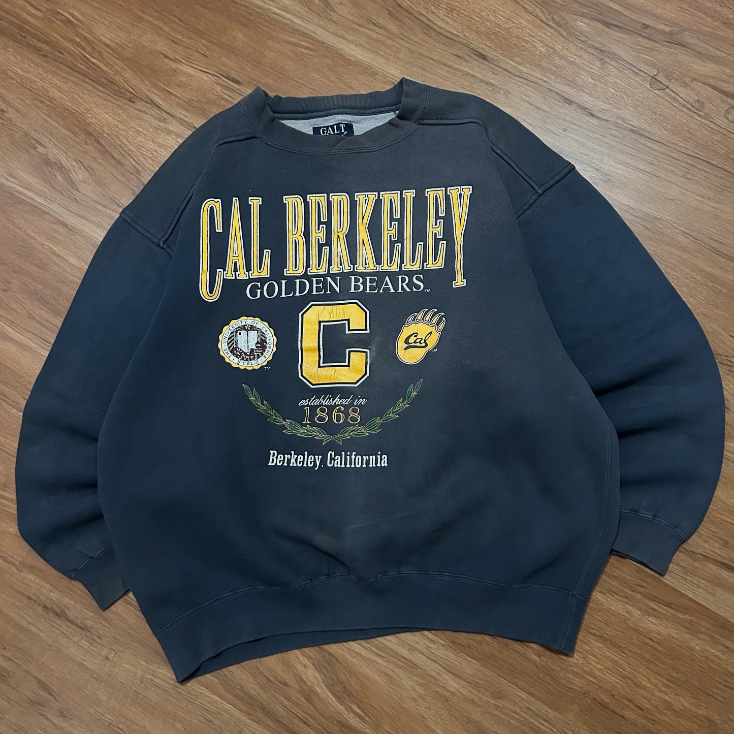 (L) Vintage Y2K Cal Berkley Golden Bears Washed Black Pullover Crewneck