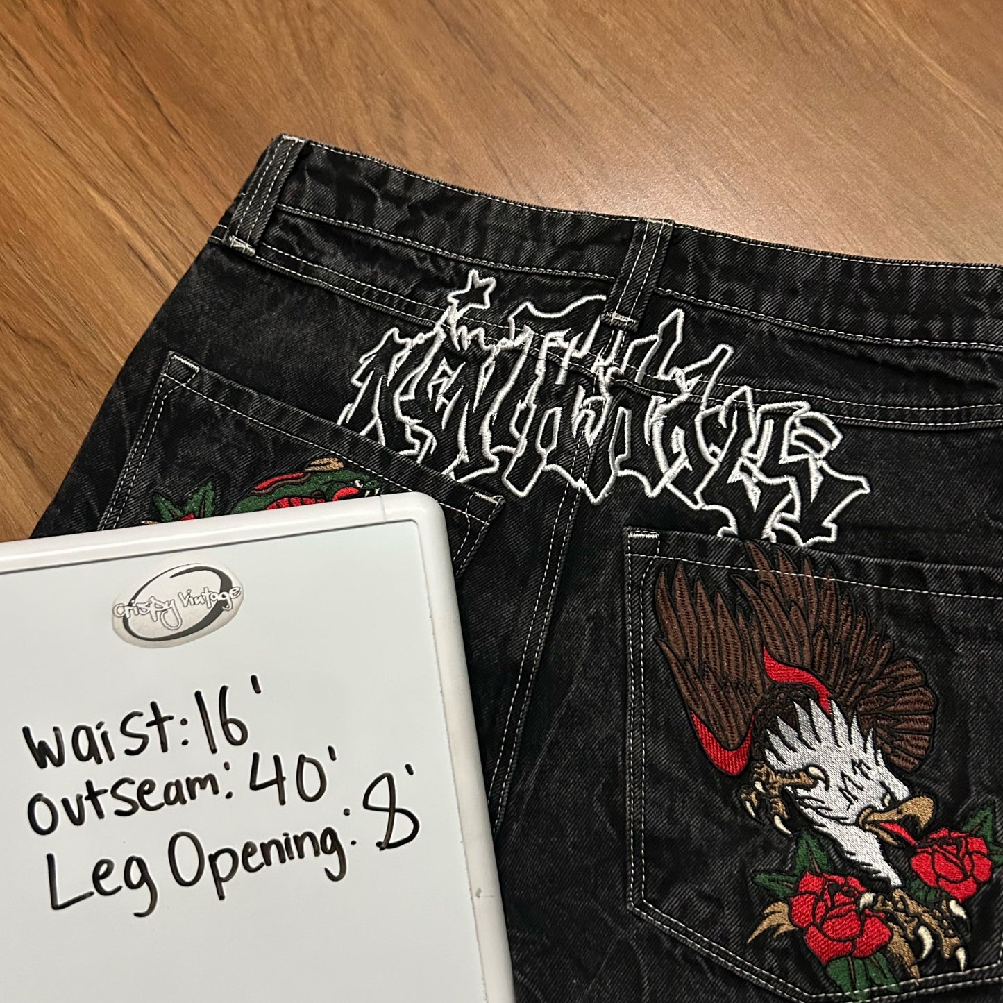 (30) Ninth Hall Ambush Embroidered Baggy Black Denim Jeans