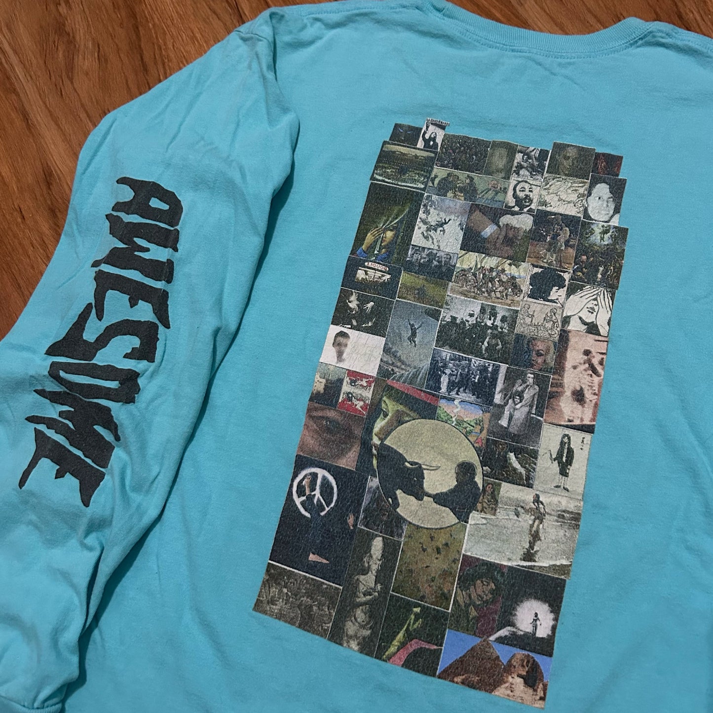 (L) F**king Awesome Collage Blue Graphic Longsleeve T-Shirt