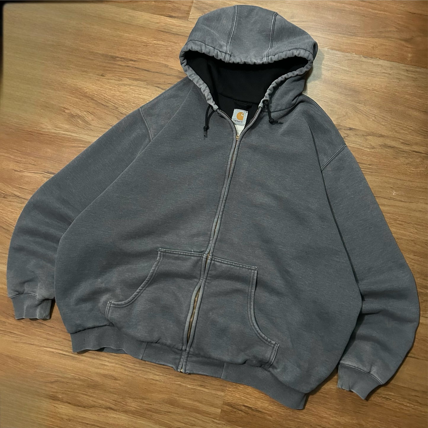 (XXL) Vintage Carhartt Thermal Lined Grey Zip-Up Hoodie