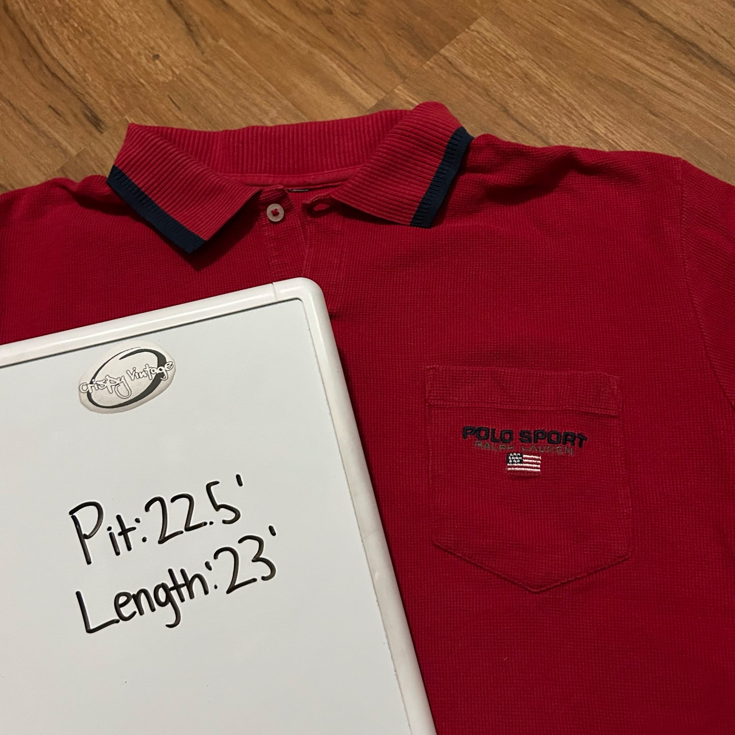 (M/L) Vintage 90s Polo Sport Ralph Lauren Red Waffle Knit Pocket Polo Shirt