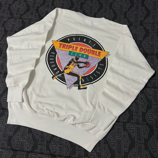 (XL) Vintage 90s Magic Johnson LA Lakers Triple Double Club White Pullover Crewneck