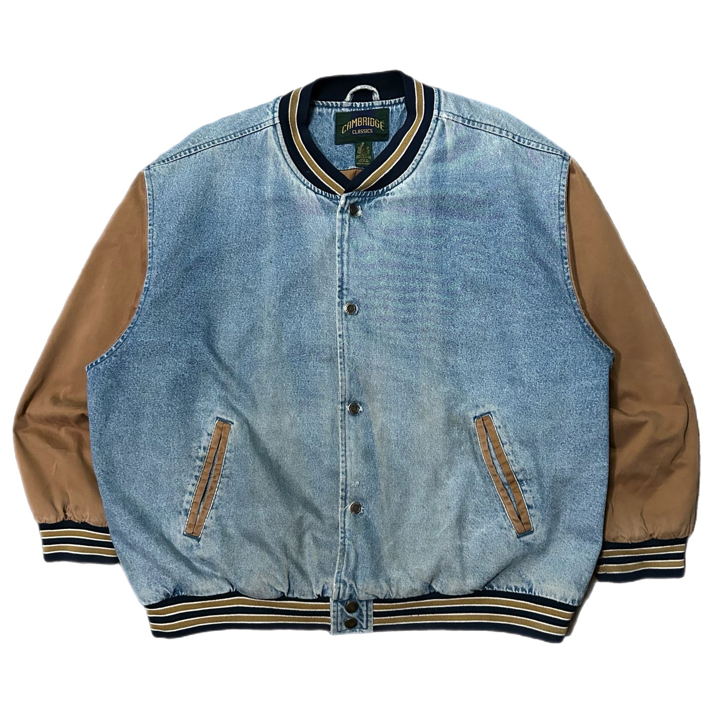 (XL) Vintage Cambridge Classics Denim Bomber Button Jacket
