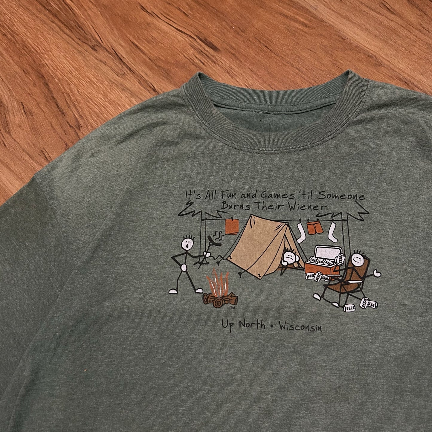 (XL) Retro "All Fun and Games Till Someone Burns Their Weiner" Graphic T-Shirt