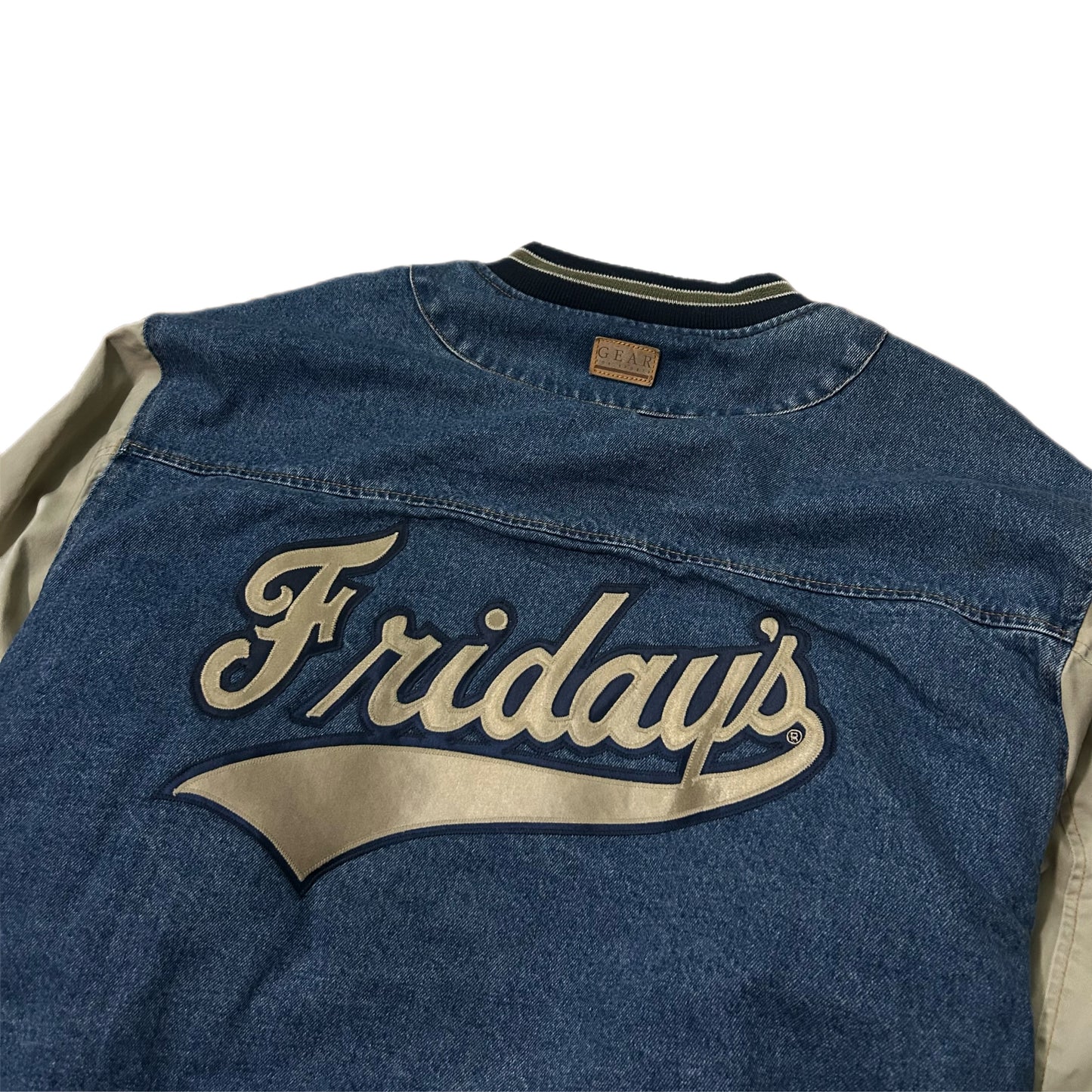 (XL) Vintage 90s Gear For Sports Denim Bomber Varisty Jacket 'Fridays'