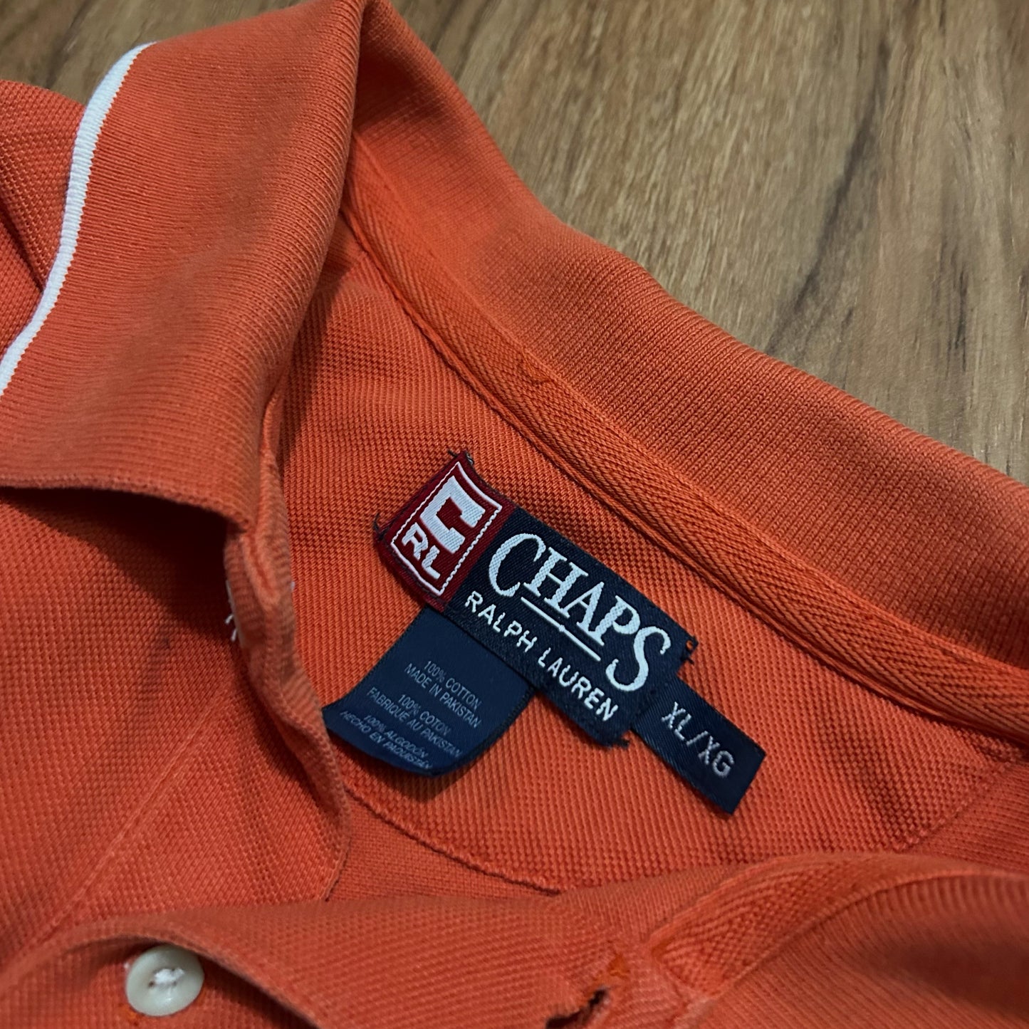 (XL) Vintage Chaps Polo Ralph Lauren Orange Stripe Longsleeve Polo Shirt