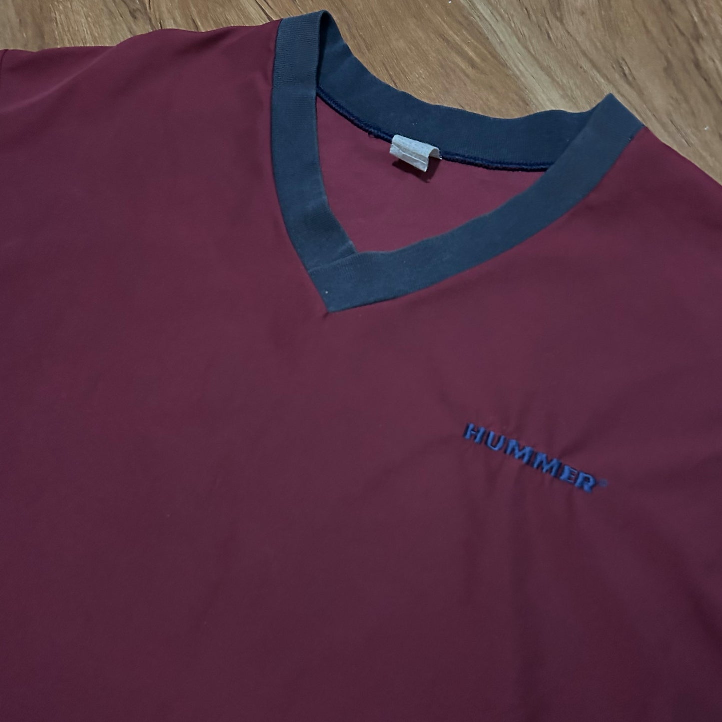 (XL) Vintage 90s Hummer Embroidered V-Neck Maroon Windbreaker Pullover