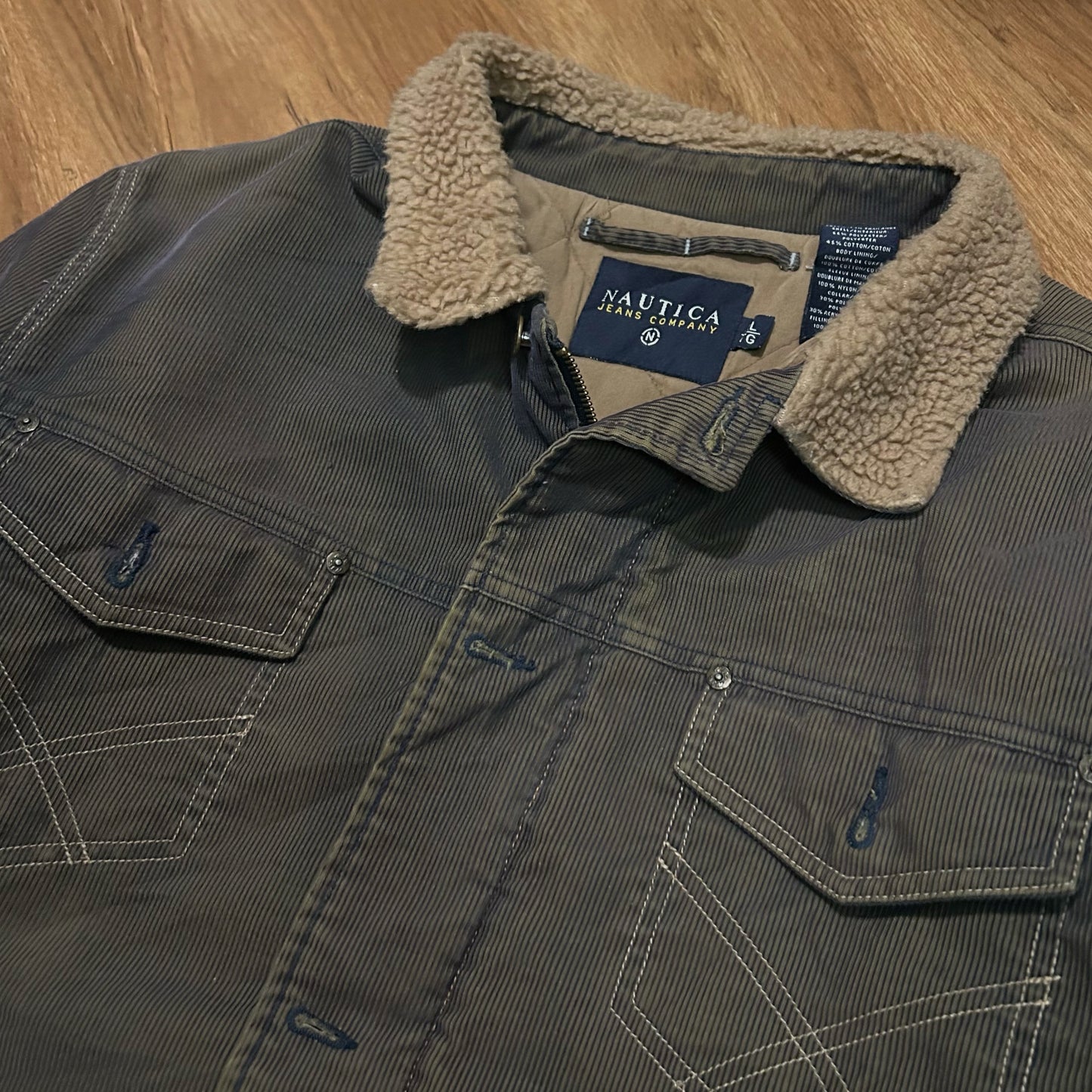 (L) Vintage 2000s Nautica Jeans Company Corduroy Sherpa Brown Zip-Up Jacket