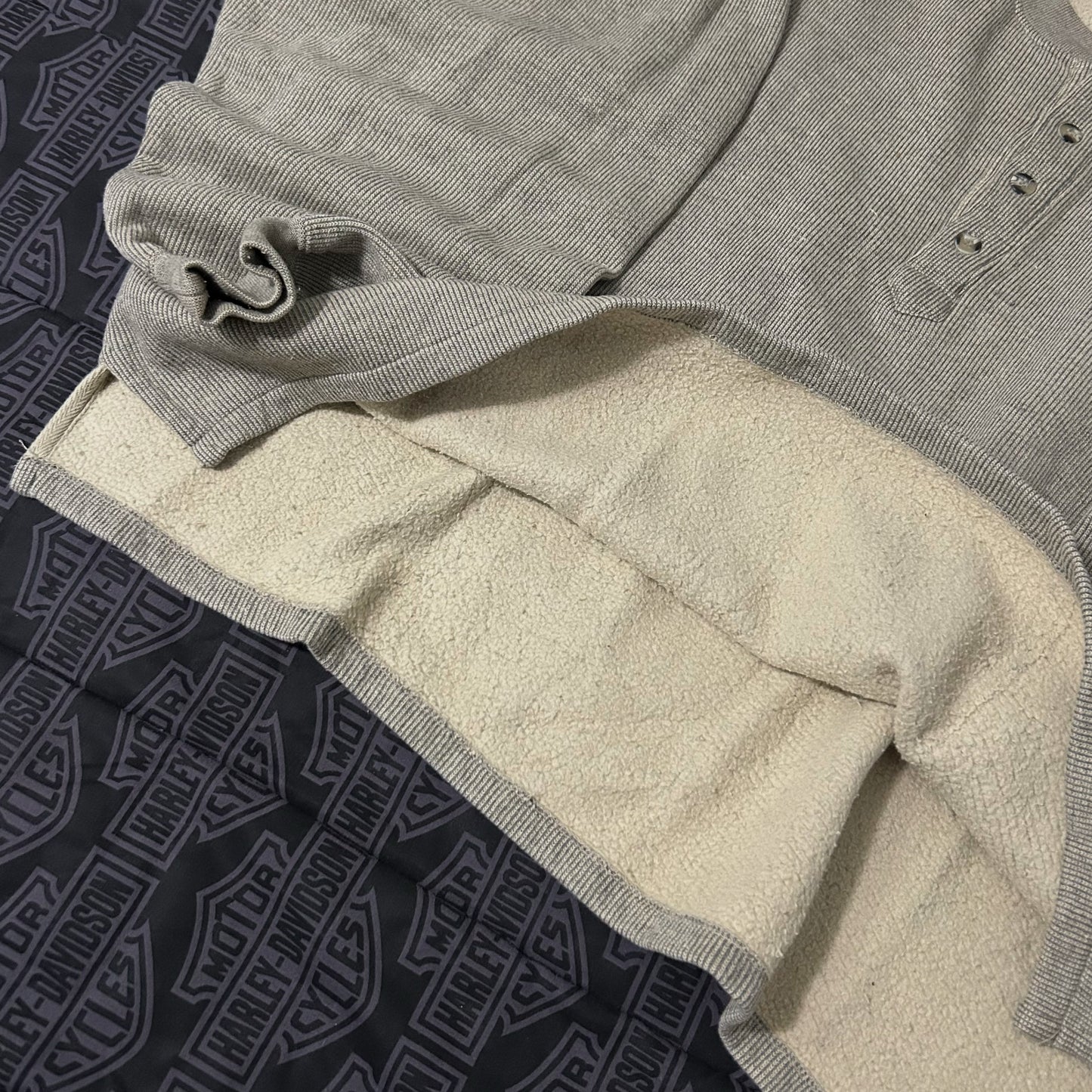 (XL) Vintage Original Issue Fleece Lined Ribbed Henley Pullover Sweater