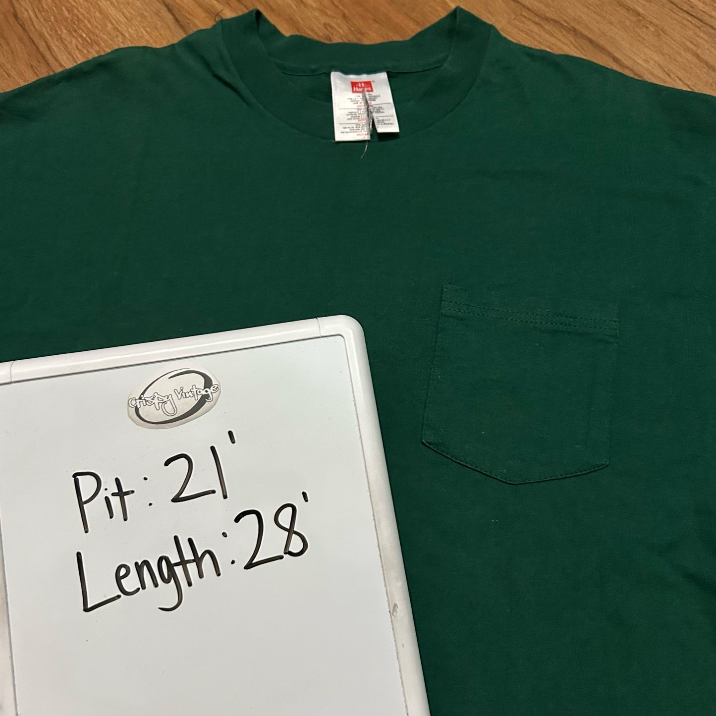 (M) Vintage 90s Hanes Single Stitch Green Pocket T-Shirt