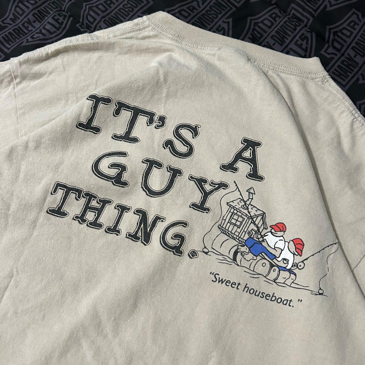 (L) Vintage Mono Village Twin Lakes It's a Guy Thing Houseboat Graphic T-Shirt