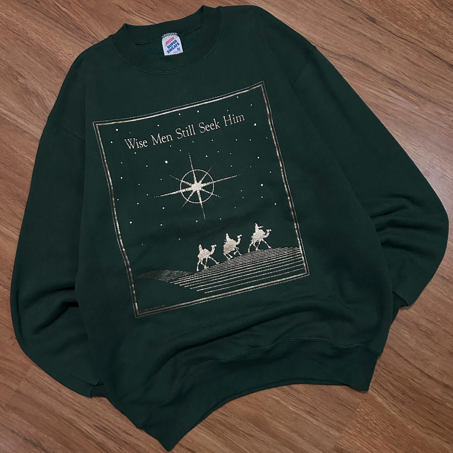 (M) Vintage 1989 Wise Men Still Seek Him Jesus Green Pullover Crewneck