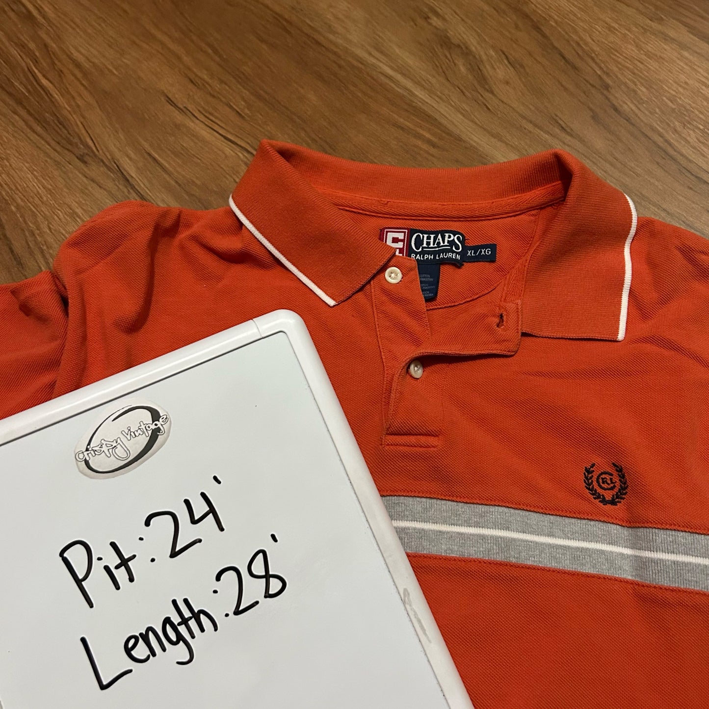 (XL) Vintage Chaps Polo Ralph Lauren Orange Stripe Longsleeve Polo Shirt