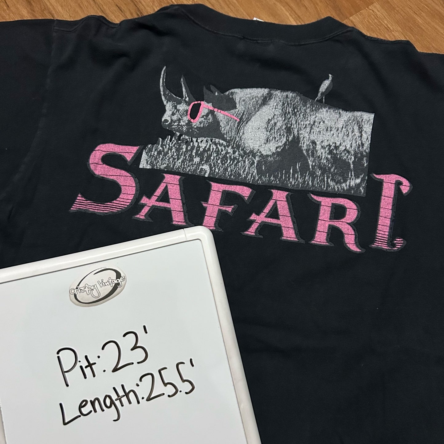 (XL) Vintage 90s Safari Rhinestone Rhino Black Graphic T-Shirt