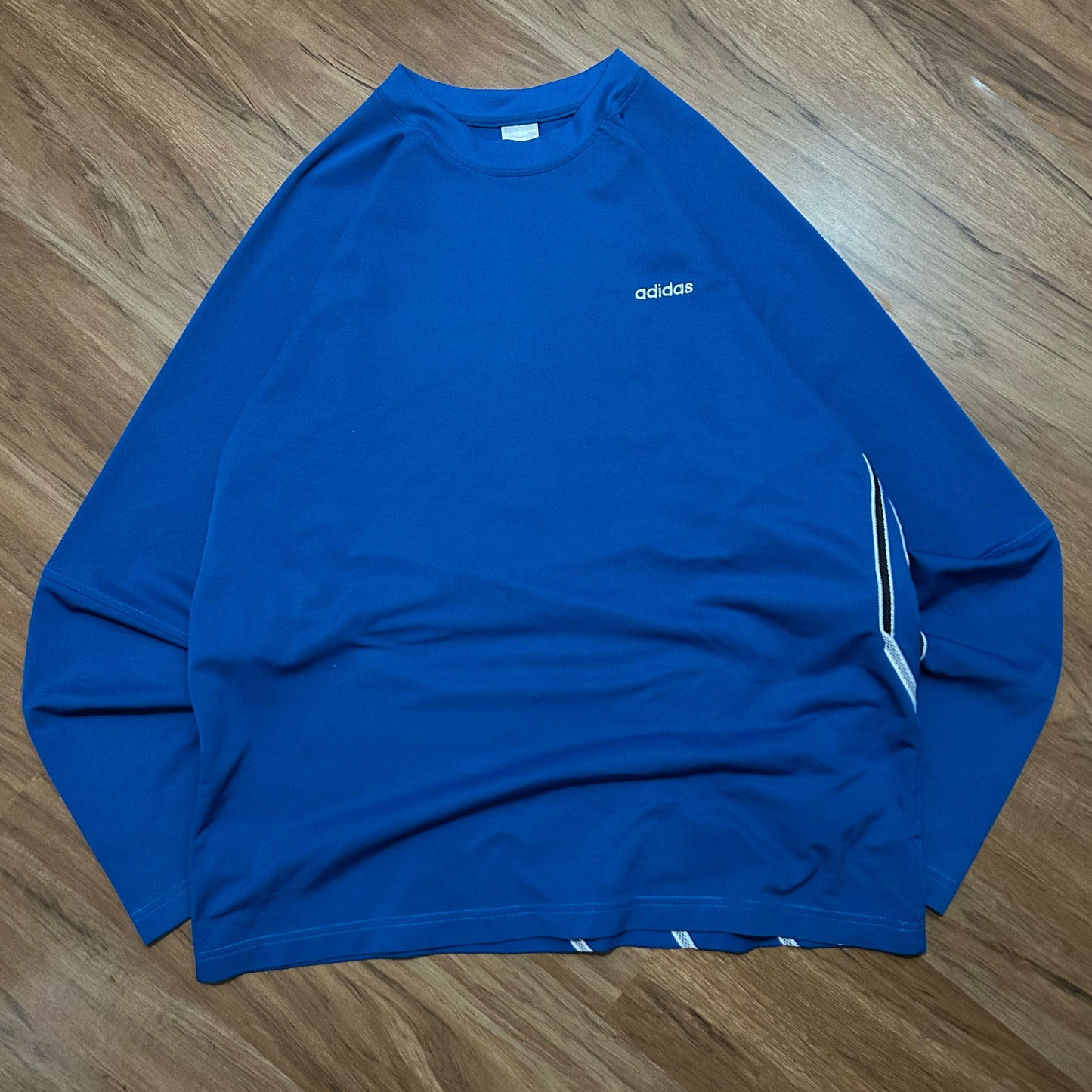 (L) Vintage Retro Adidas Embroidered Blue Longsleeve T-Shirt