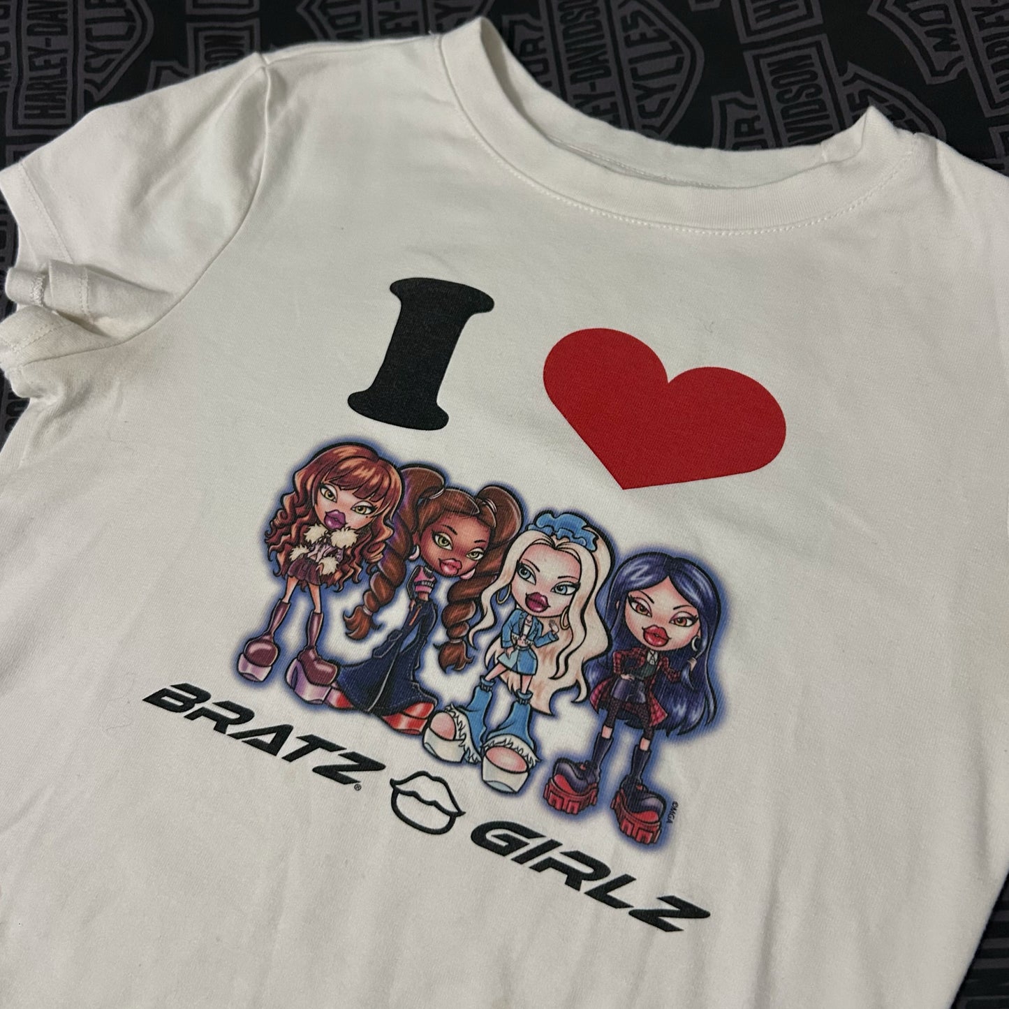 (Women S/M) Vintage Bratz Girlz I Heart Crew Lineup White Crop T-Shirt