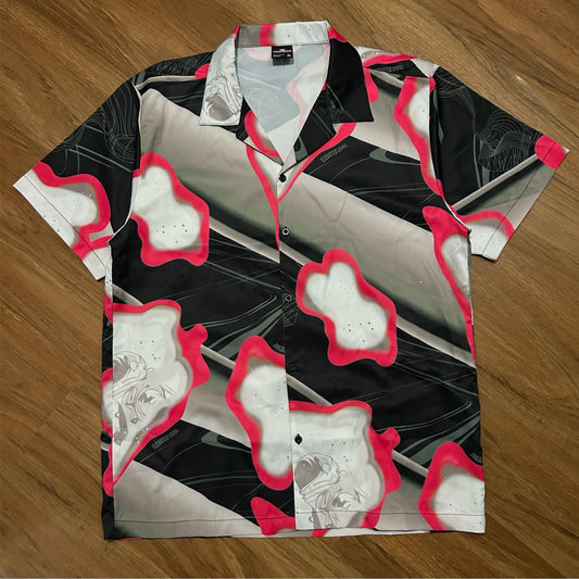 (XL) Vintage Southpole Astronaut Abstract Satin Polo Shirt