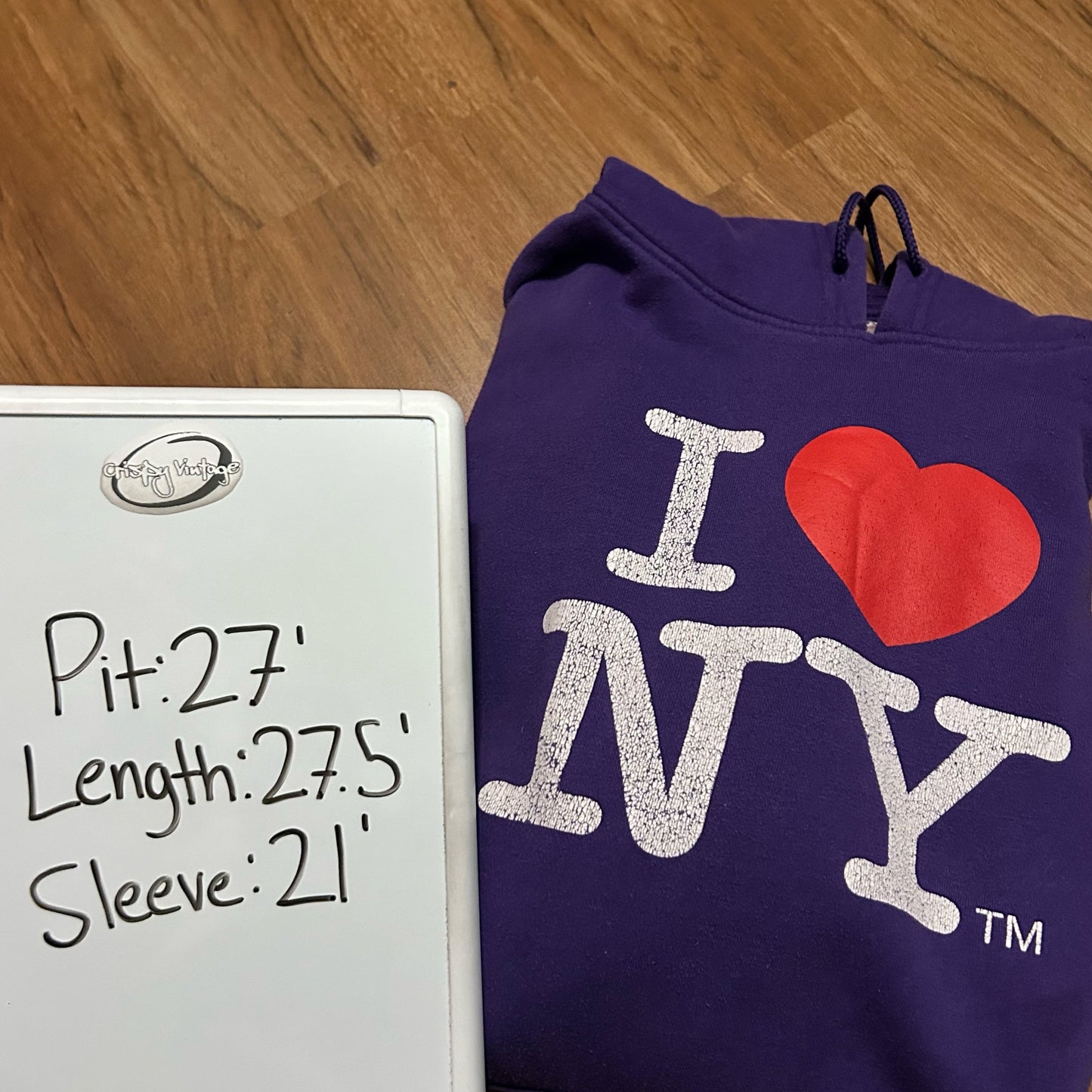 (XXL) Vintage I Love NY Officially Licensed Purple Graphic Pullover Hoodie