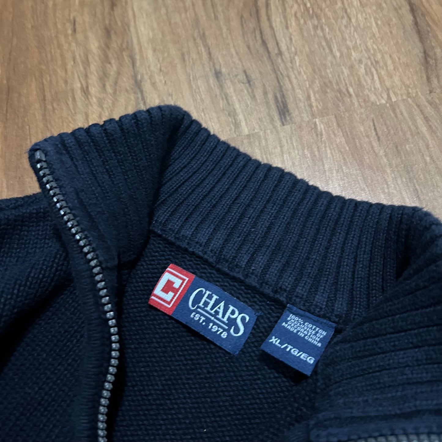 (XL) Vintage Chaps Ralph Lauren Knitted Navy Quarter-Zip