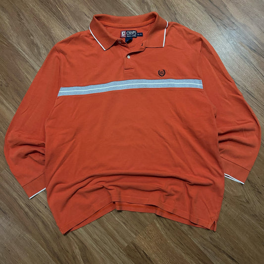 (XL) Vintage Chaps Polo Ralph Lauren Orange Stripe Longsleeve Polo Shirt