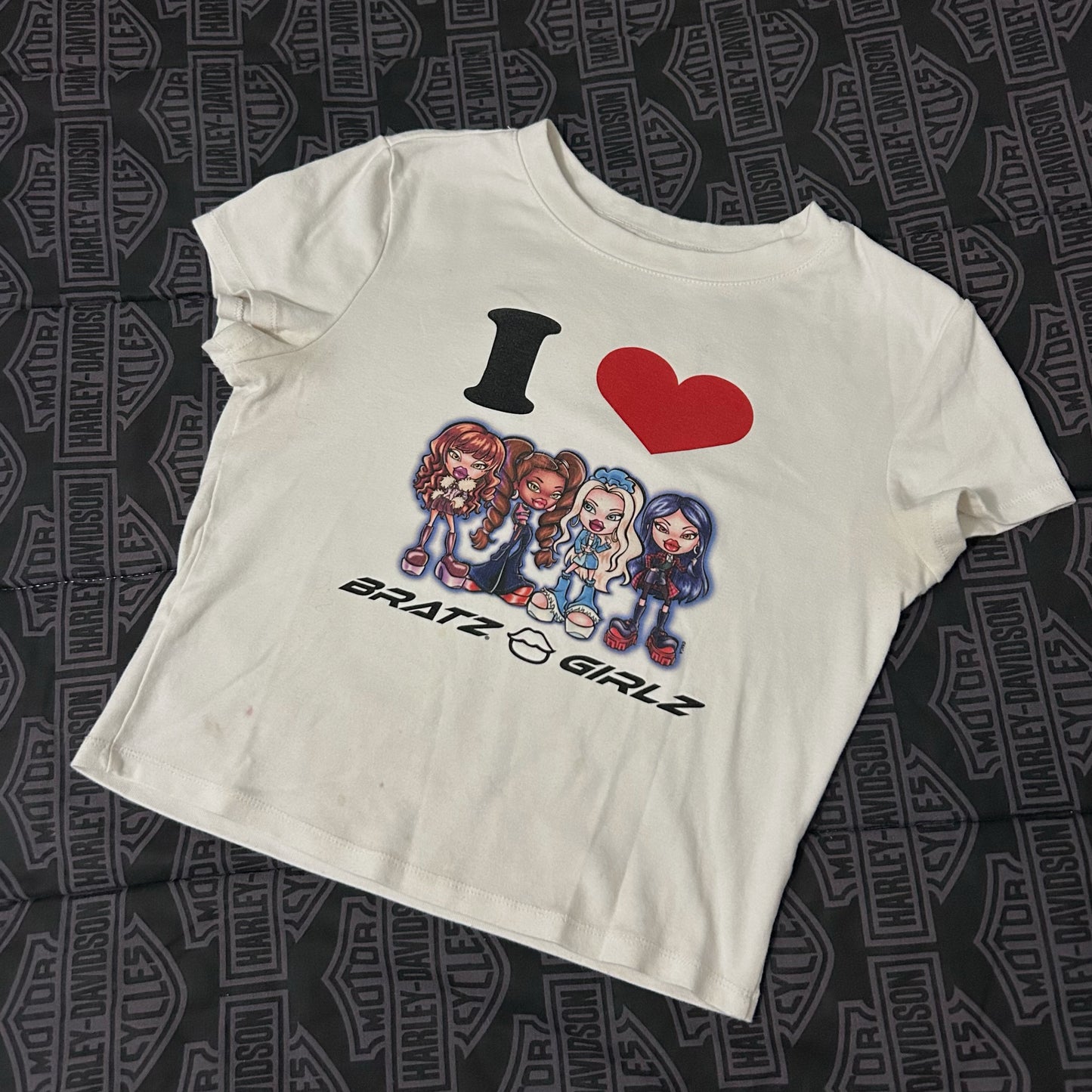 (Women S/M) Vintage Bratz Girlz I Heart Crew Lineup White Crop T-Shirt