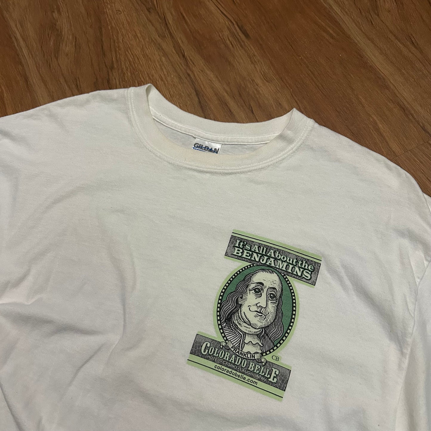 (L) Vintage 2000s All About Benjamins Money White T-Shirt