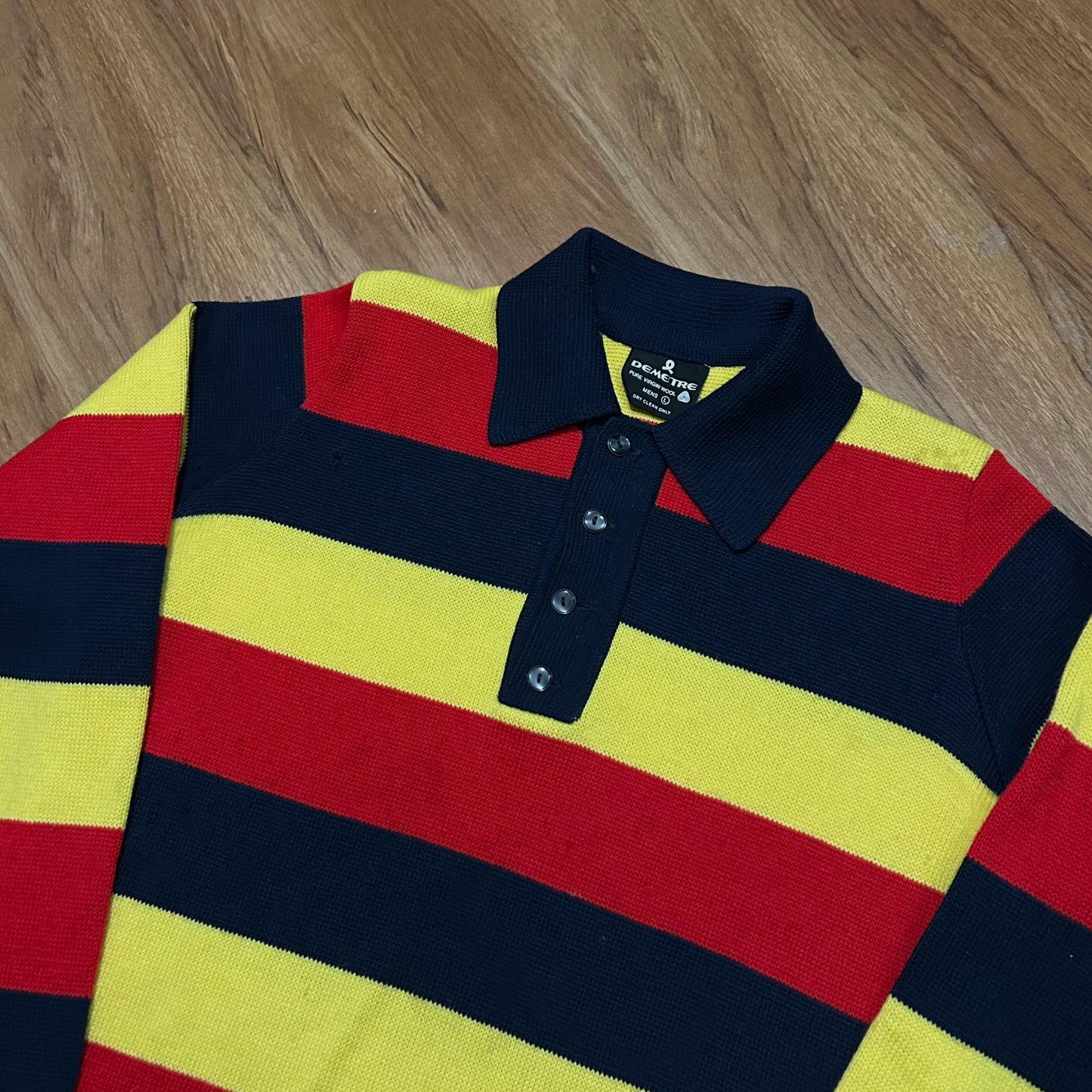 (L) Vintage Demetre Striped Wool Collared Button Shirt