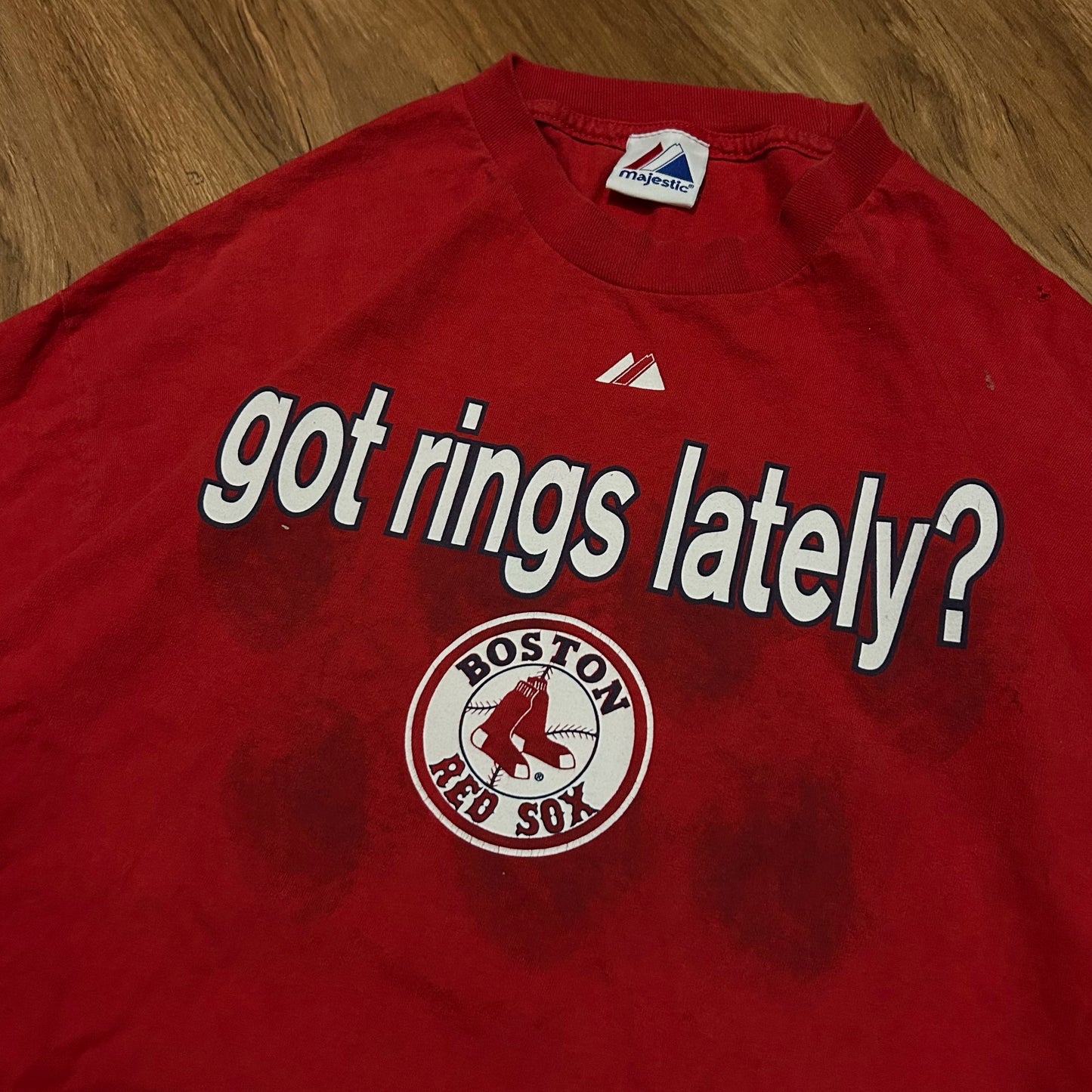 (L) 2008 Majestic MLB Boston Red Sox Got Rings Lately Red Baseball T-Shirt