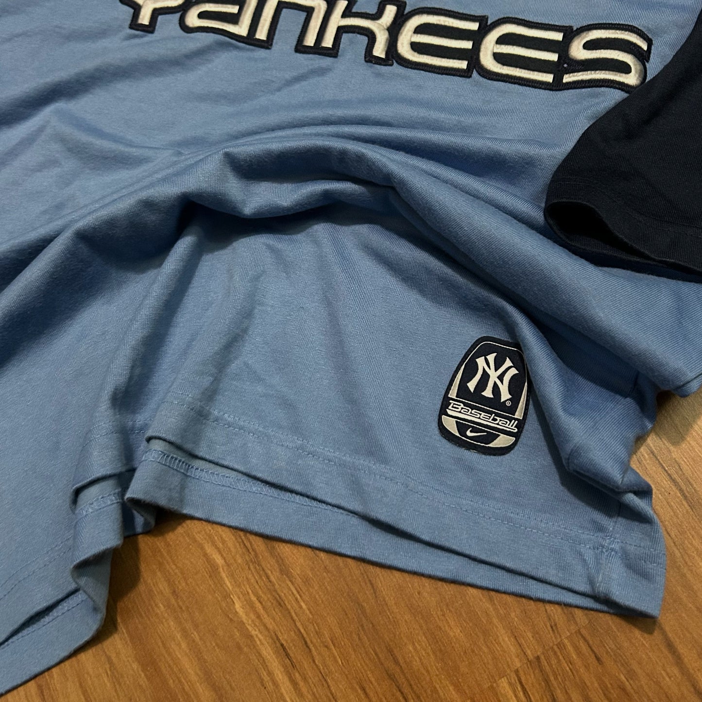 (M) Vintage 90s Nike MLB New York Yankees Baseball Short Sleeve 1/4 Blue T-Shirt