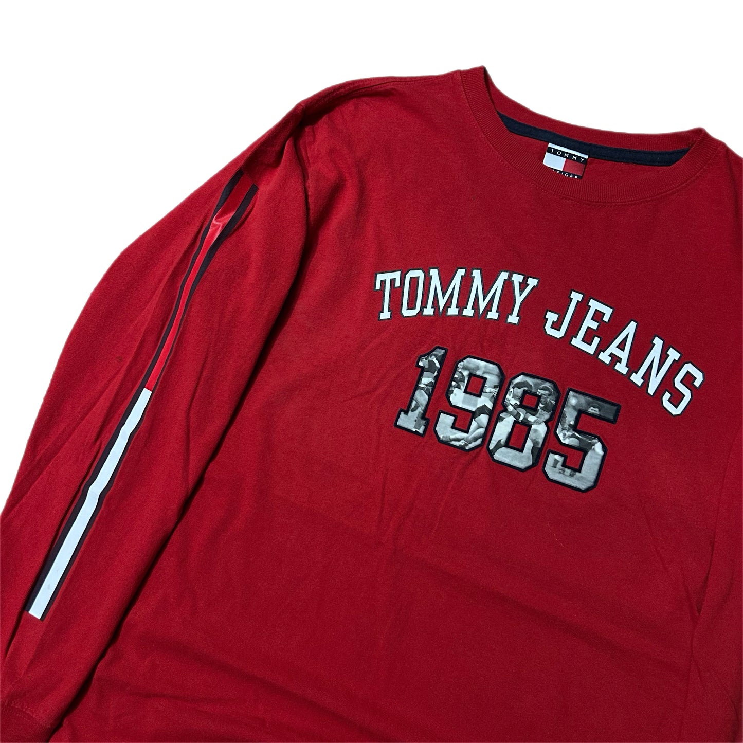 (Women XL) Y2K Tommy Hilfiger Retro 1985 Red Longsleeve T-Shirt