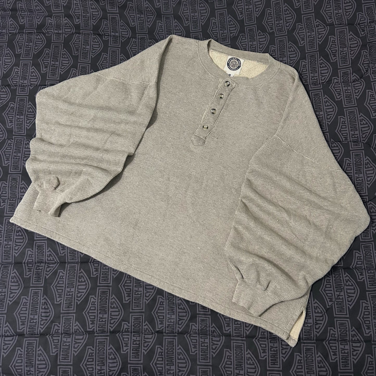 (XL) Vintage Original Issue Fleece Lined Ribbed Henley Pullover Sweater