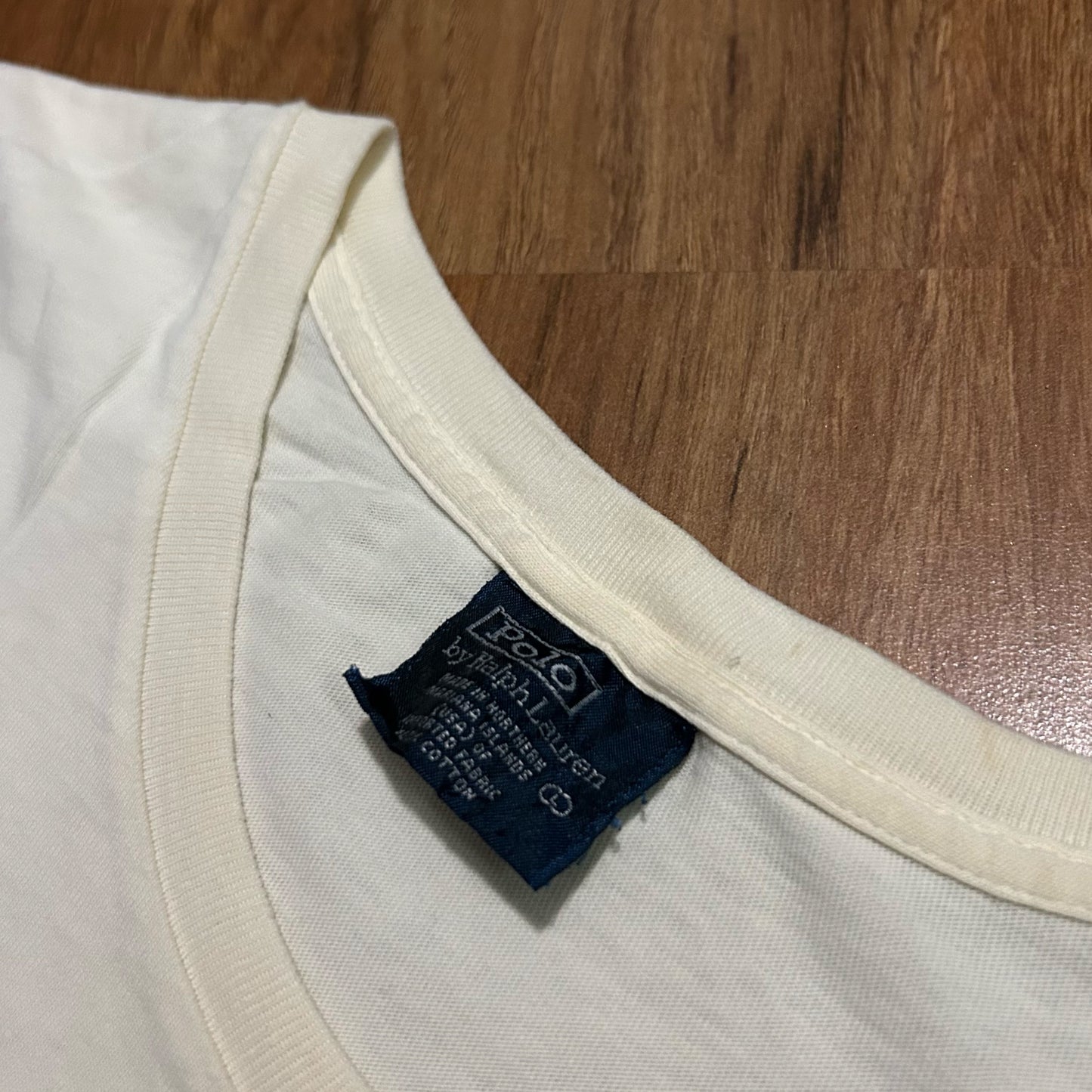 (L) Vintage Polo Ralph Lauren Hand-Painted Box Logo White T-Shirt
