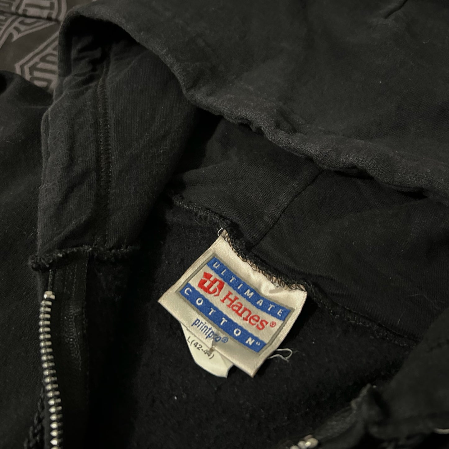 (L) Vintage Hanes Ultimate Cotton Black Full Zip Essential Hoodie