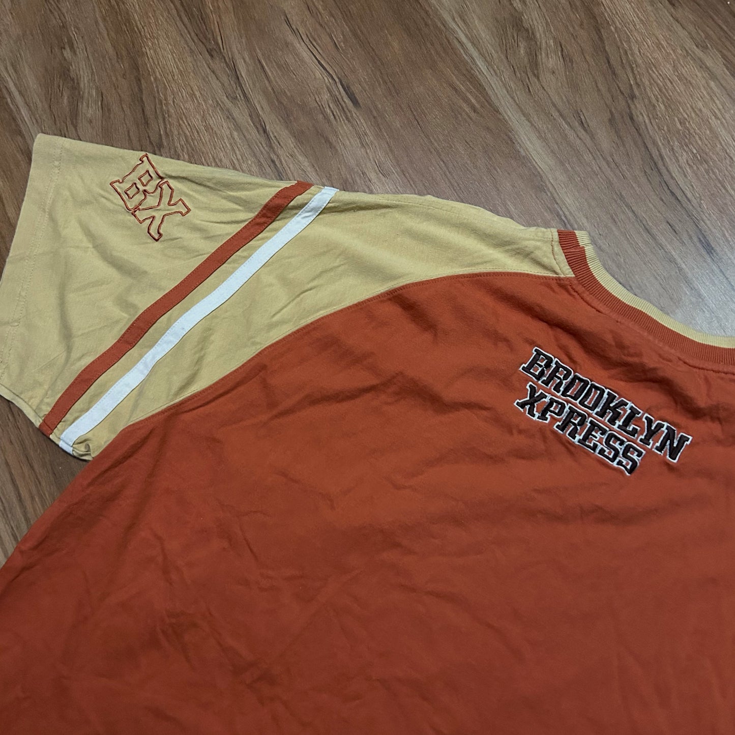 (XXL) Vintage 2000s Brooklyn Express Embroidered Patch Orange Yellow T-Shirt