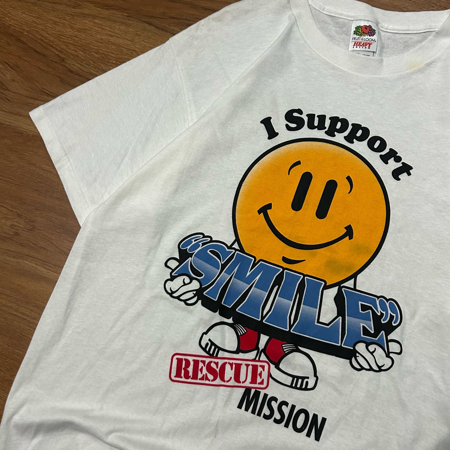 (L) Vintage Y2K I Support Smiley Graphic White T-Shirt