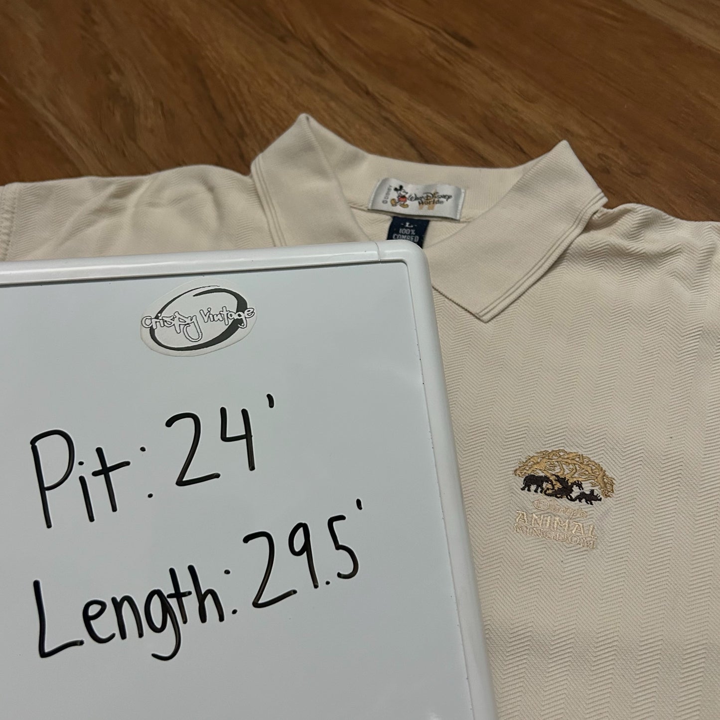 (L) Vintage Disney World Animal Kingdom Safari Beige Polo Shirt