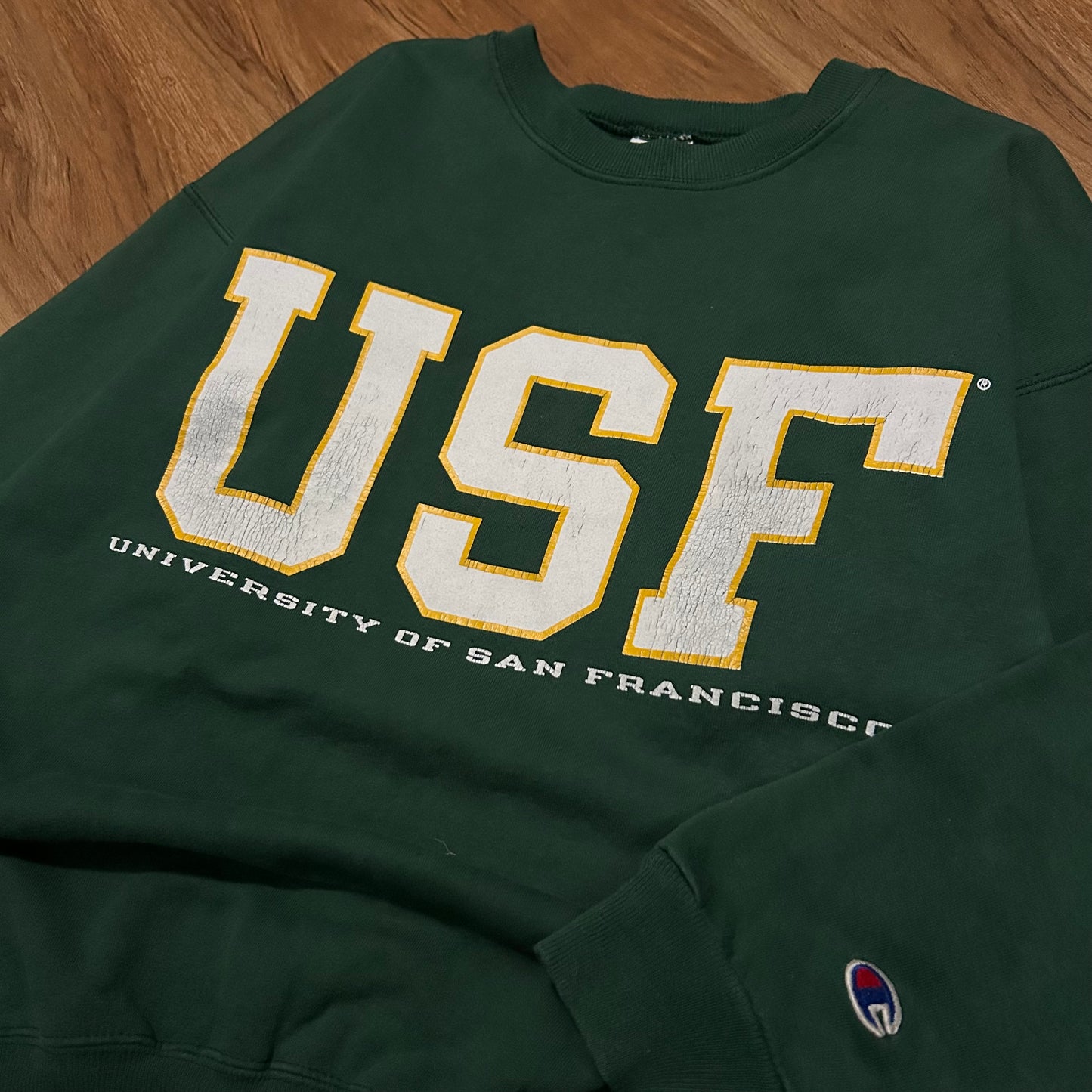 (M) Vintage 90s Champion Reverse Weave University of San Francisco Green Crewneck