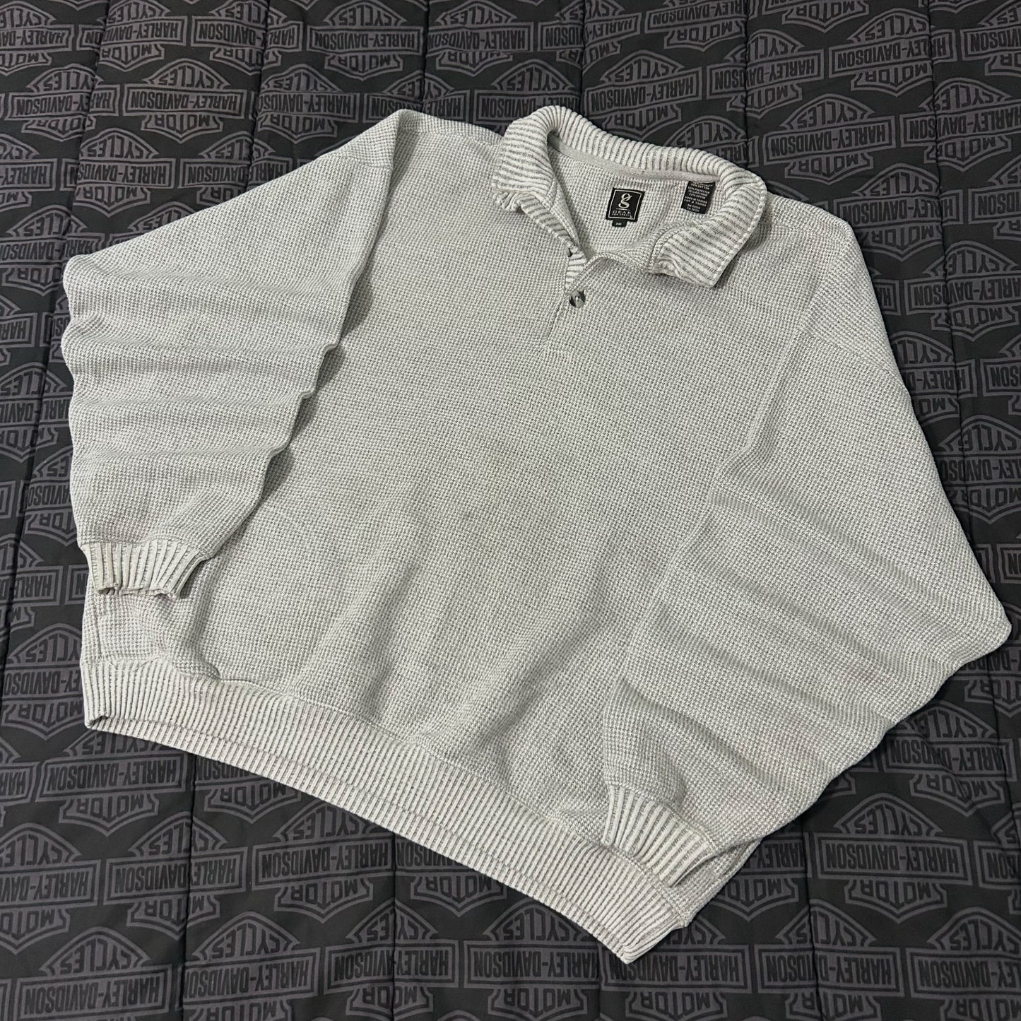 (XXL) Vintage Gear for Sports Gray Waffle Knit Quarter-Zip Pullover Sweater