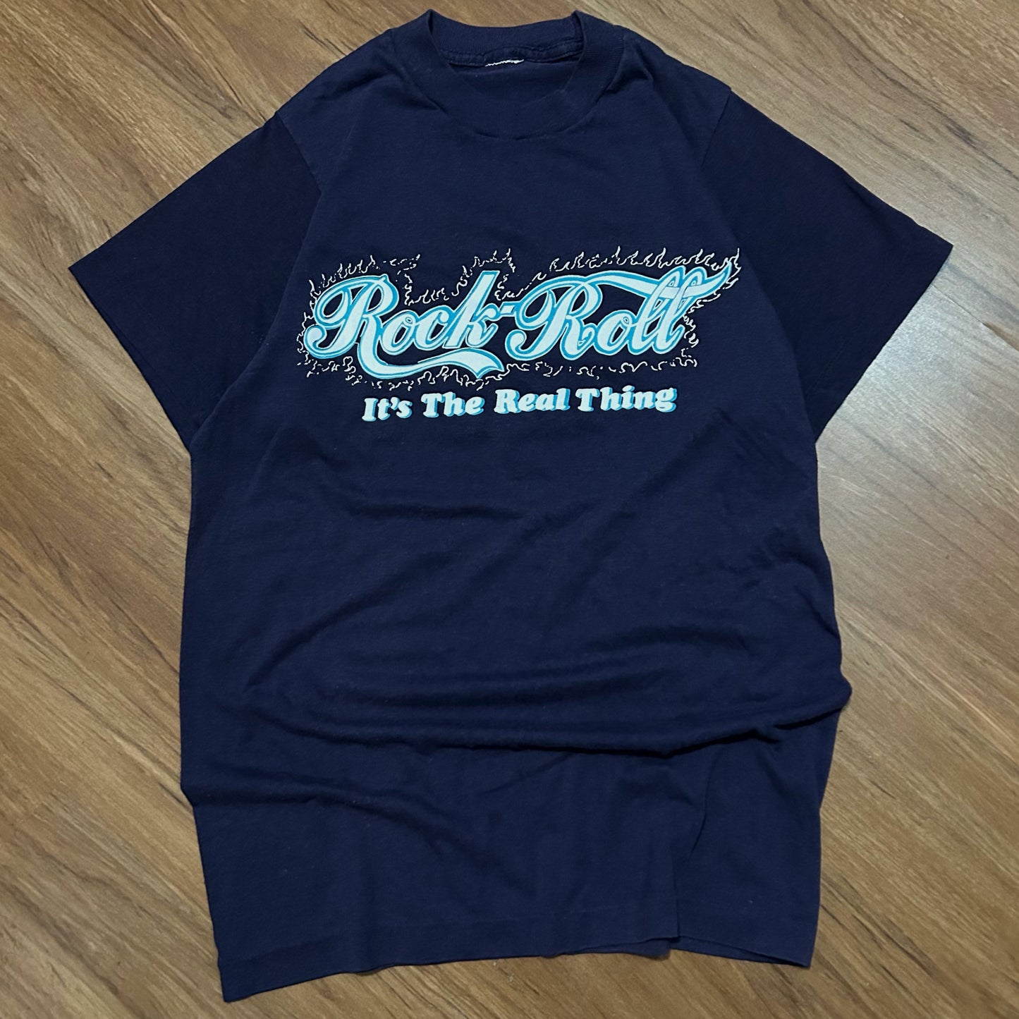 (S) Vintage 90s Single Stitch Rock N Roll Navy T-Shirt