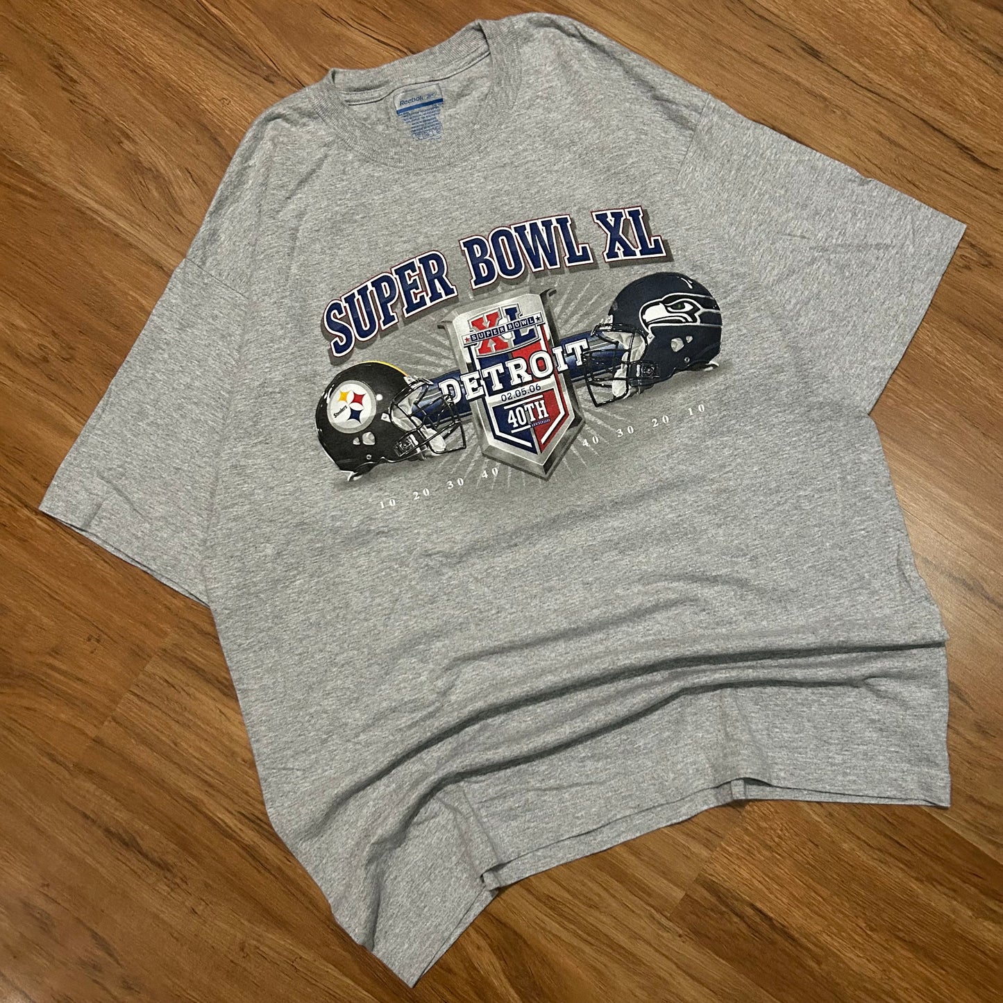 (L) Vintage 2006 NFL Super Bowl XL Detroit Grey T-Shirt